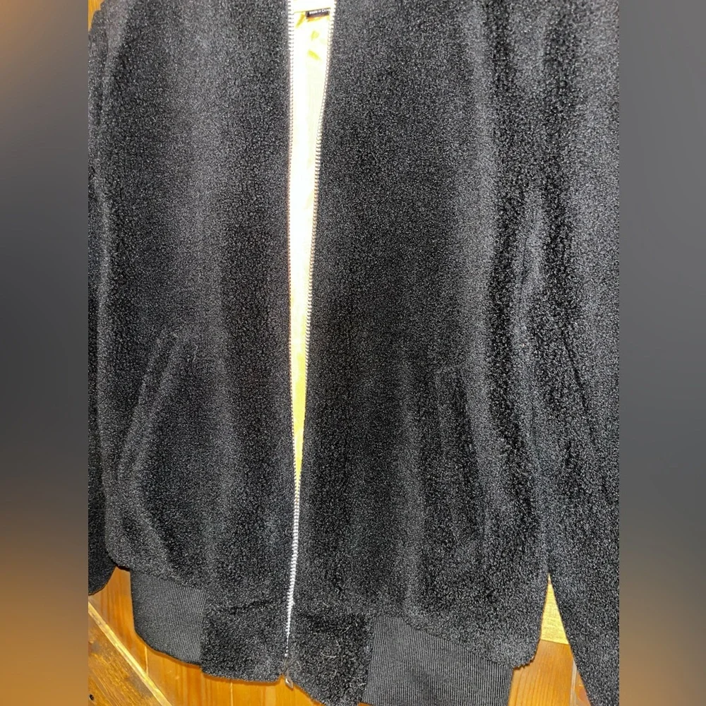 ASOS Black Faux Fur Bomber Jacket WITH ORANGE LINING INSIDE SIZE 2XS